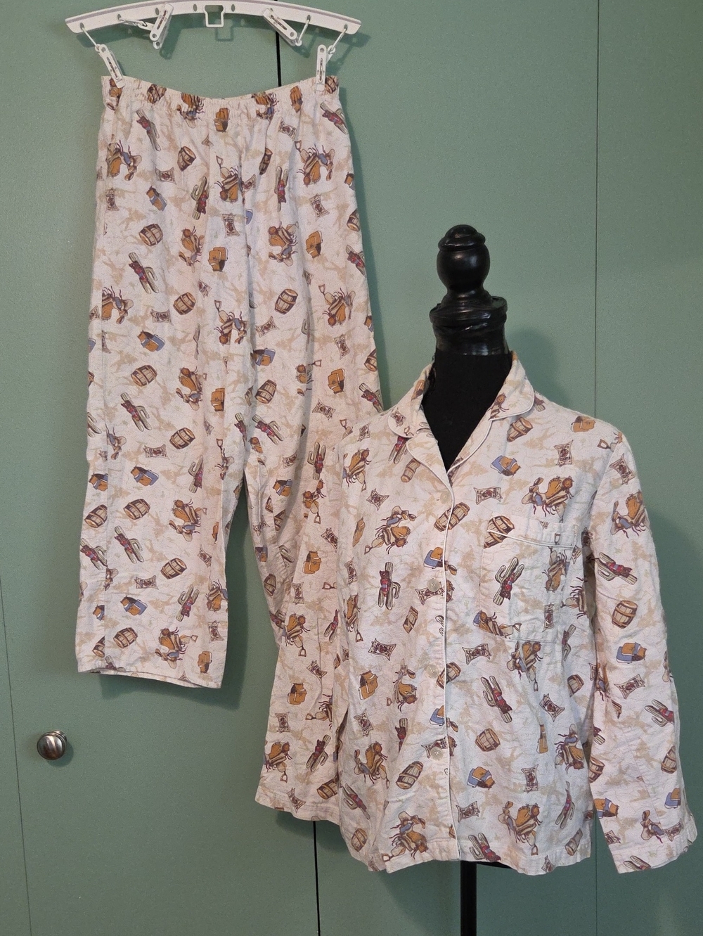 Vintage Ashley Taylor 100% Cotton Western Cowboy Pajama Set Size Small